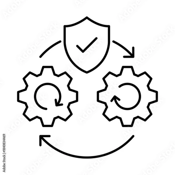 Fototapeta DevOps Security Icon, Shield - Security in DevOps, Secure Code, Data Protection, Continuous Integration, Editable Stroke.