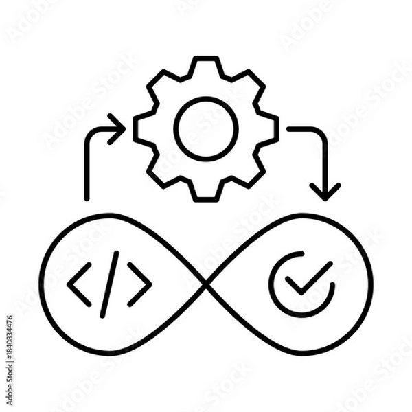 Fototapeta DevOps Icon, Infinity Loop - Continuous Integration and Delivery, Agile Development, DevOps Practices, Software Automation, Editable Stroke.
