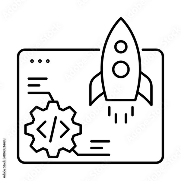 Fototapeta Release Icon, Rocket - Software Deployment, Release Management, DevOps Process, Continuous Delivery, Editable Stroke.