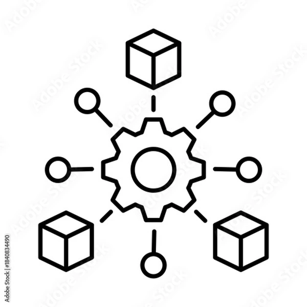 Fototapeta Microservices Icon, Network - Distributed Systems, Modular Architecture, Cloud Computing, Scalable Services, Editable Stroke.