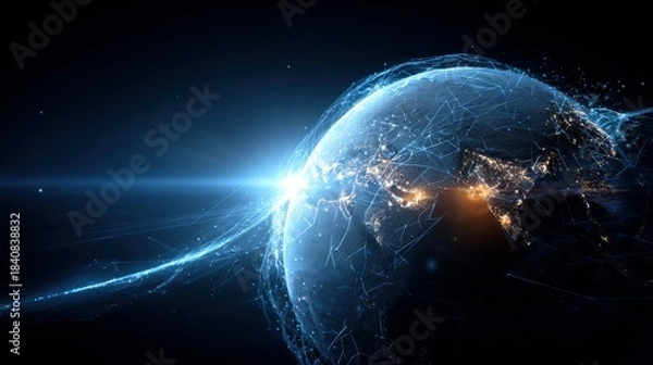 Obraz Global Network Connection: Digital World with Data Streams and Artificial Intelligence, Technology and Innovation
