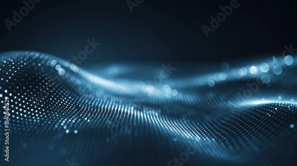 Obraz Abstract Blue Wavy Pattern with Glittering Dots, Modern Technology Background, Data Visualization, Futuristic Design