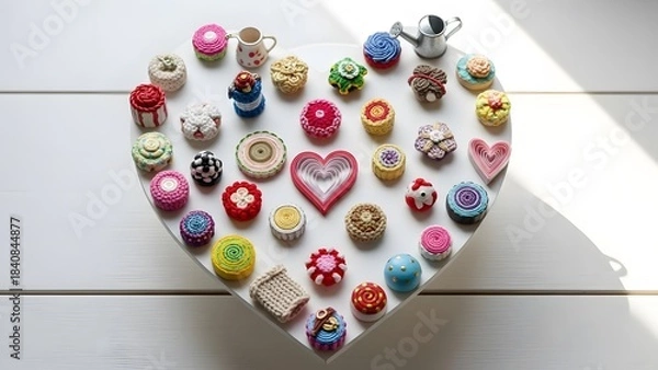 Obraz Romantic Cupcake Heart Art | Handmade Assorted Cupcakes Heart-Shaped Wall Decor