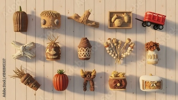 Obraz Cute Fall Harvest Miniature Ornaments Set | Handmade Autumn Pumpkin Acorn & Corn Decor 2026