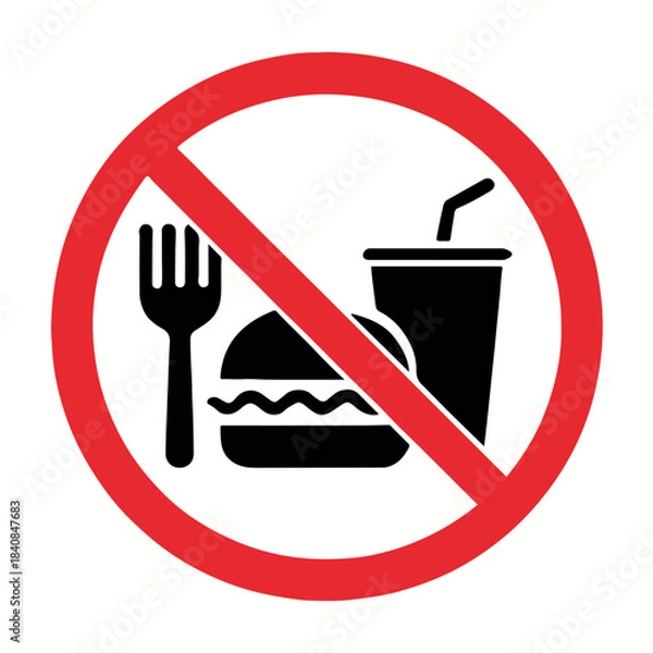 Fototapeta PrintNo food or drinks allowed sign with burger and drink icon