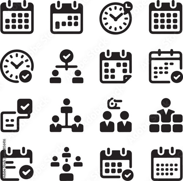 Obraz Schedule, time, and team management icon set