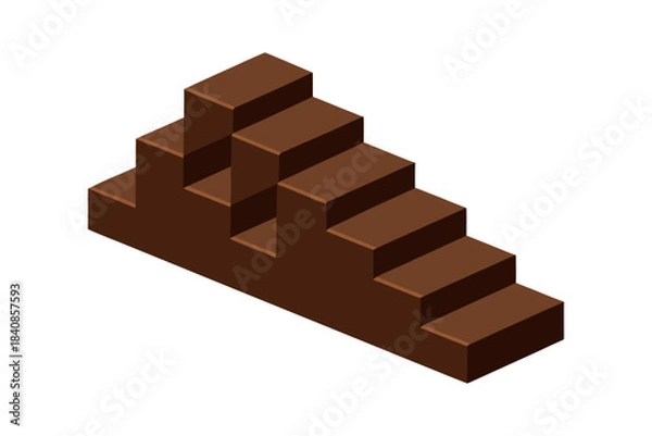 Fototapeta 3D blocky chocolate cubes forming a stepped staircase, artistic dessert arrangement, geometric sweet pattern, isolated on white background, modern confectionery concept