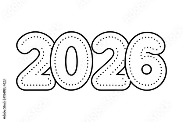 Fototapeta Dotted outline 2026, minimalistic white background, modern design, festive year illustration, decorative number, graphic element, clean style, editable vector, creative concept, digital art for 2026