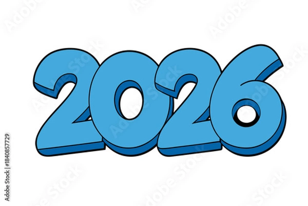 Fototapeta Minimal thick-outline 2026 cartoon design on clean white background, featuring bold outline style, modern playful look, simple graphic suitable for New Year or decorative creative themes
