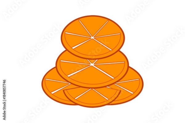 Fototapeta Fresh orange slices stacked in a tower shape on white background, citrus fruit composition, healthy food concept, vibrant minimal still life photography for creative projects