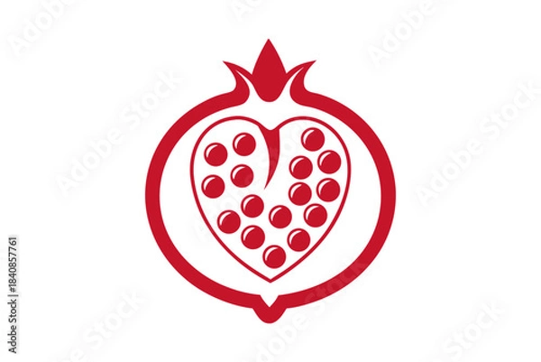 Fototapeta Pomegranate seeds arranged in heart shape on white background, romantic food concept, healthy fruit close-up, fresh juicy red seeds forming love symbol, minimalistic and clean composition