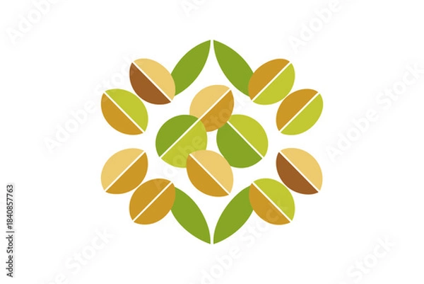 Fototapeta Pistachios arranged in intricate mosaic tile pattern, overhead view, geometric nut design, natural food texture, healthy snack concept, close-up detail on white background, isolated composition
