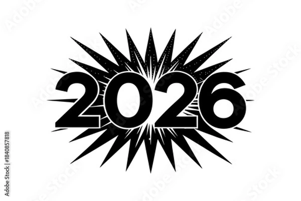 Fototapeta Straight line burst decoration for 2026 featuring clean geometric rays, minimal abstract energy lines, radiant linear explosion style, sharp stroke details on white background for modern graphic 