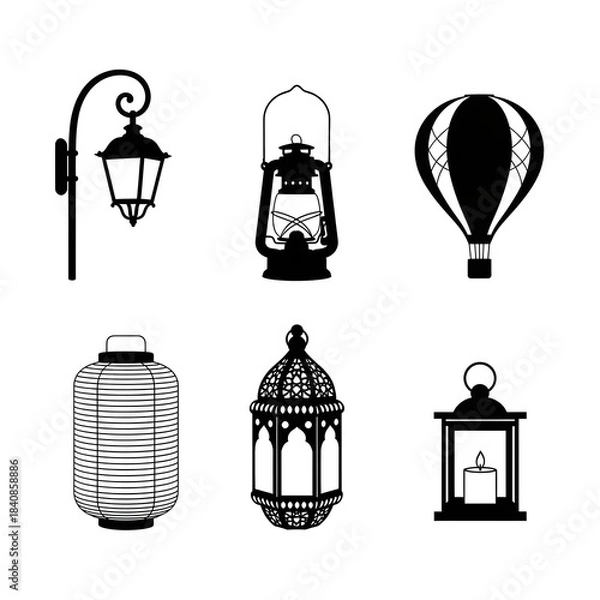Obraz Assorted Lantern and Lamp Silhouette Collection