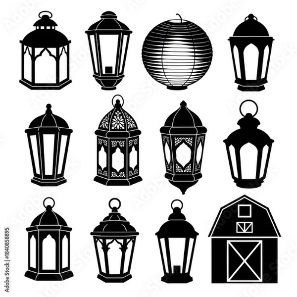 Obraz Arabic Lantern Silhouette Vector Collection