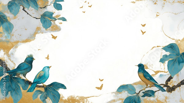 Obraz シンプルでありながら華やかさを備えた和風鳥花イラスト、和テイストのデザインを引き立てる装飾素材として最適、年賀状、名刺、パッケージ用背景素材