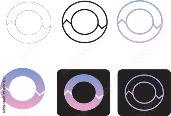 Fototapeta Set of minimalist circular diagram infographic elements with blue and pink gradient, perfect for presentations and data visualization