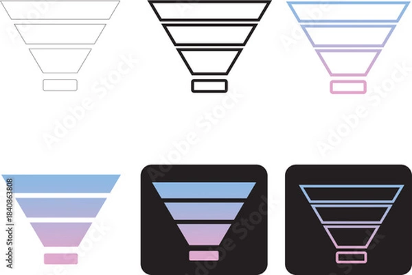 Fototapeta Minimalist Gradient Funnel Infographic Icons with a Flipped Pyramid Shape - A Versatile Design Asset