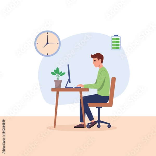 Obraz High Productivity Worker Illustration with Time and Energy Icon