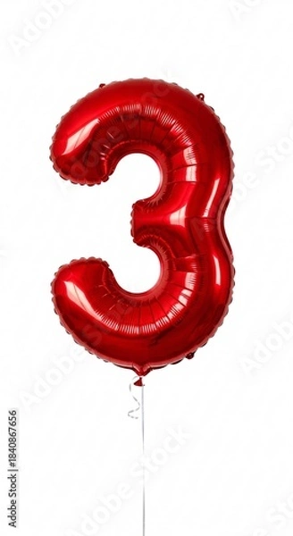 Obraz Shiny red number three balloon against white background for celebration