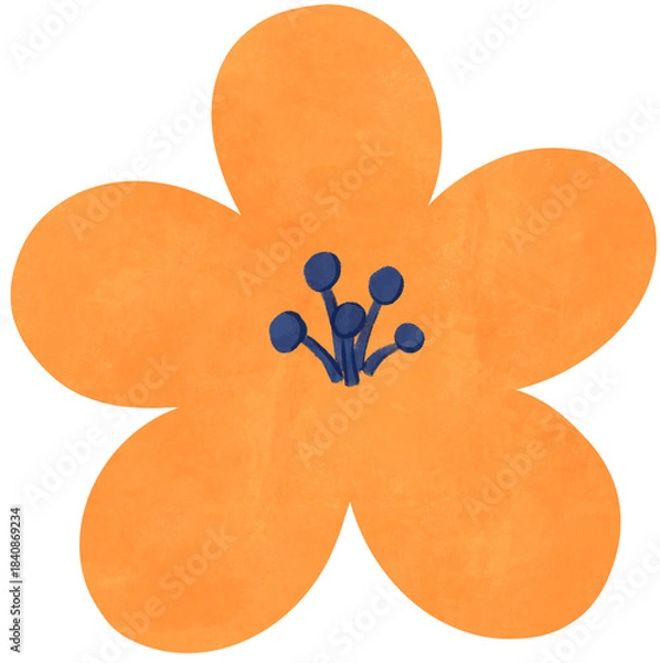 Fototapeta Isolated orange flower illustration with transparent background. Clip art for greeting card, poster, invitation, flower arrangement, journaling, planner design