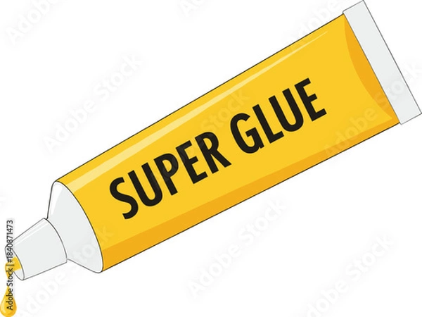 Fototapeta Cartoon vector illustration of a yellow tube of super glue with a dripping drop of adhesive for home repair and DIY projects