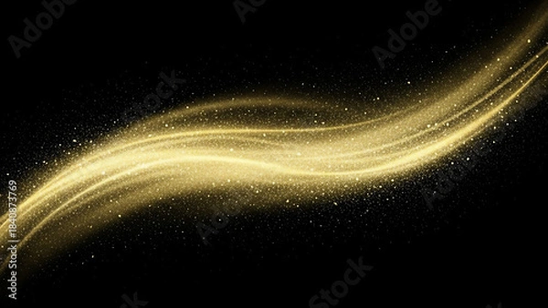 Obraz 金色の流れるような装飾、和紙風背景、キラキラの金箔、和紙背景素材、テキストスペースあり