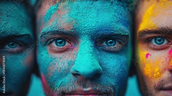 Obraz Colorful celebration of friendship during holi festival india closeup portraits vibrant environment joyful concept