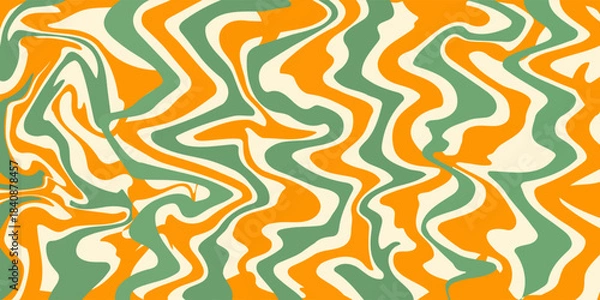 Fototapeta Abstract set square backgrounds with colorful waves. Trendy vector illustration in style retro 60s, 70s. Green, yellow and beige colors