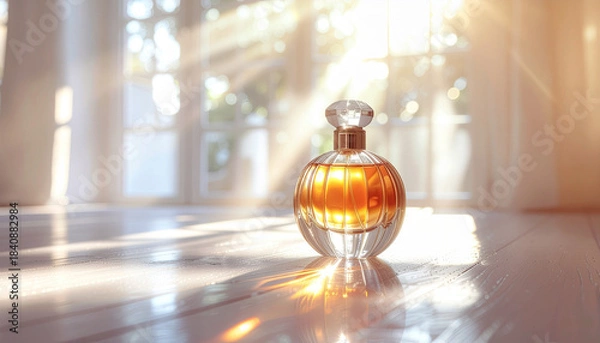 Fototapeta elegant perfume bottle silhouette with soft backlight and halo glow