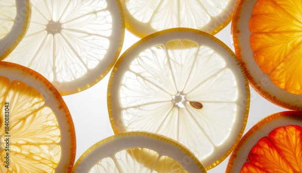 Fototapeta backlit silhouette of sliced fruit with soft warm light and translucent edges