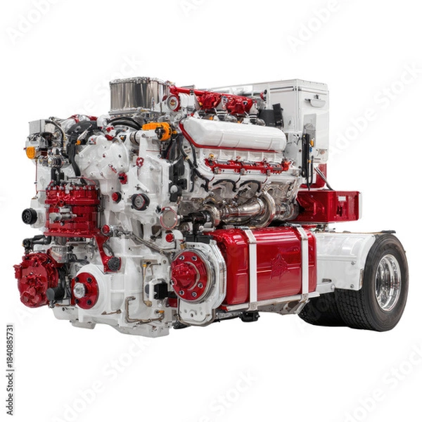 Obraz Powerful engine detailed view, red/white color scheme