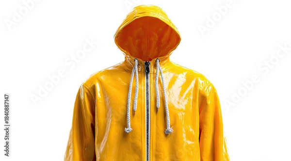 Obraz Shiny, bright yellow hooded raincoat, isolated
