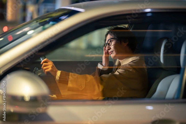 Obraz 車　ドライブ　居眠り運転　男性