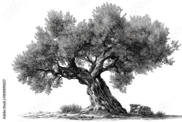Obraz Monochrome olive tree, aged and expansive