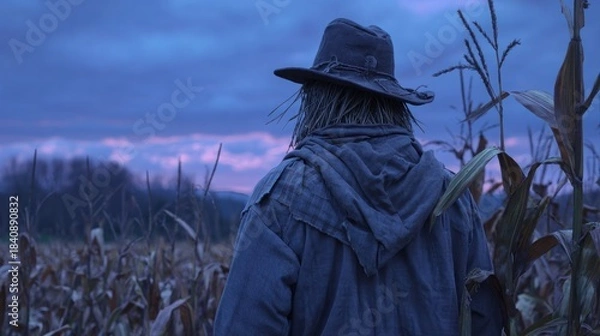 Obraz Scarecrow in a cornfield at dusk