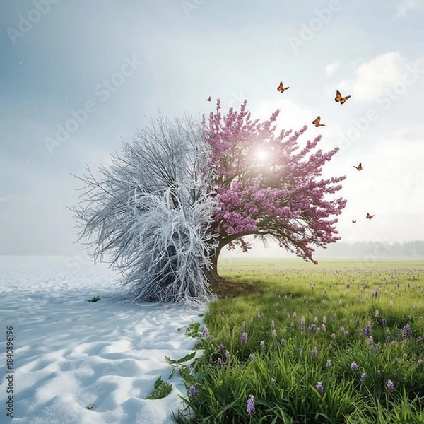 Obraz Four seasons tree representing transition and change