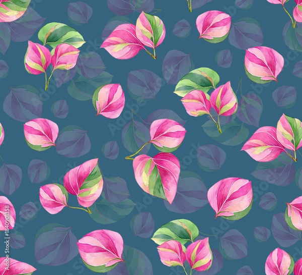 Obraz Seamless repeat pattern with colourful leaves. 