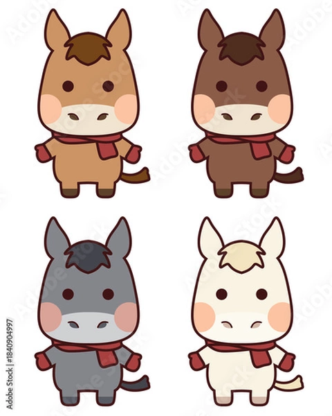 Obraz 赤いマフラー手袋をしたウマセット