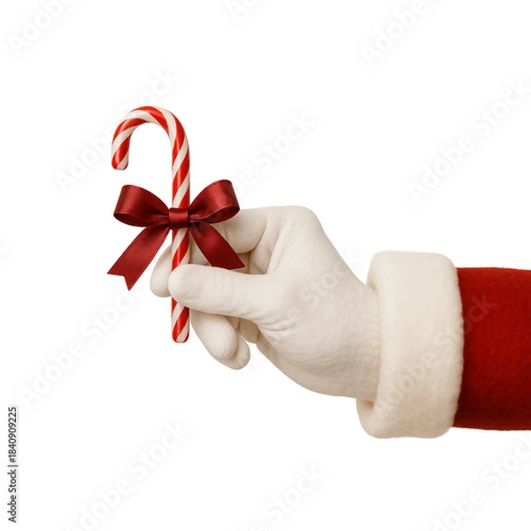 Obraz Santa Hand Holding a Candy Cane with Bow