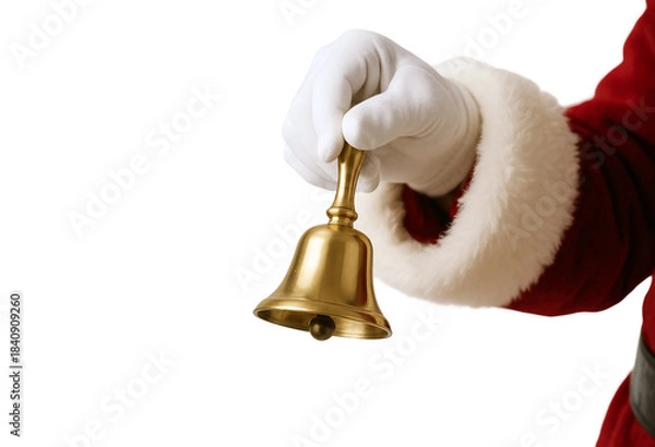 Obraz Santa Hand Ringing a Golden Christmas Bell