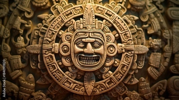 Obraz 石でできた古代遺跡の顔の装飾