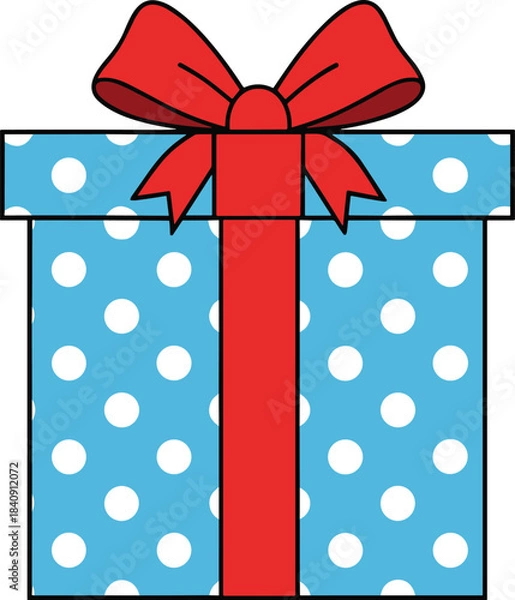 Fototapeta Christmas Gift Box with Red Bow and Polka Dots – Isolated on Transparent Background Holiday Present Vector Illustration