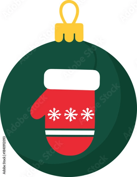 Fototapeta Christmas Mitten Bauble Ornament with Snowflake Pattern Isolated on Transparent Background Flat Vector