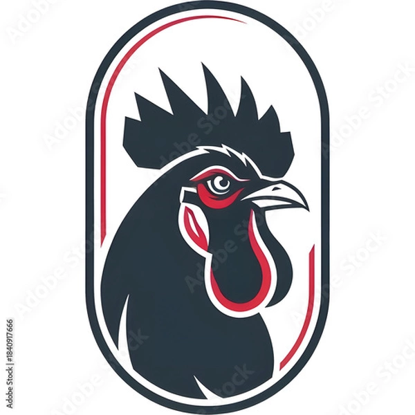 Fototapeta Elegant rooster head inside an oval emblem frame, flat vector, clean modern logo aesthetic