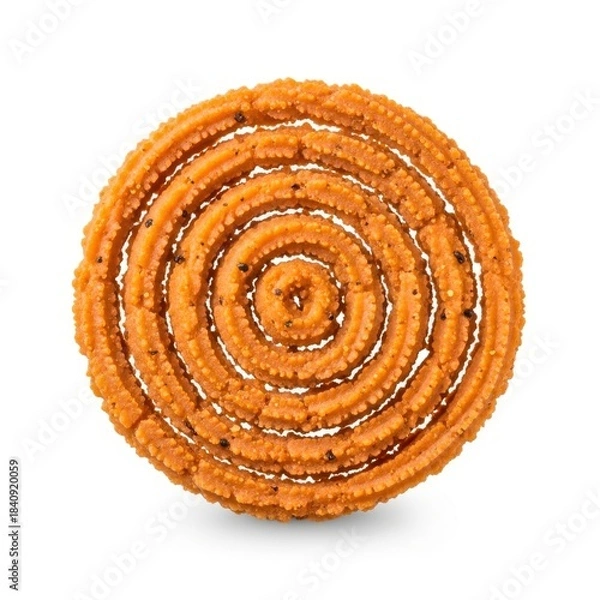 Obraz Delicious and crispy chakli, a spiralshaped snack made from rice flour, gram flour, and spices isolated on white background