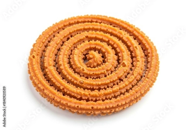 Obraz Delicious and crunchy chakli, a spiralshaped snack made from rice flour, gram flour, and spices isolated on white background