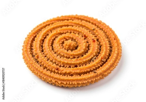 Obraz Crispy and savory chakli isolated on white background, a popular indian snack made from rice flour, lentil flour, and spices