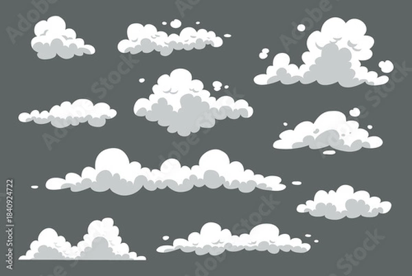 Fototapeta Comic cloud set. Comic energy explosion. Smoke clouds, puff, mist, fog effects template	