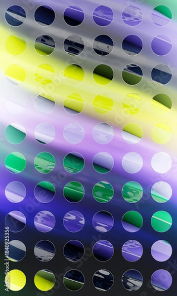 Obraz 3D illustration   colorful stripes in the form of wave wave and with circles , futuristic background.